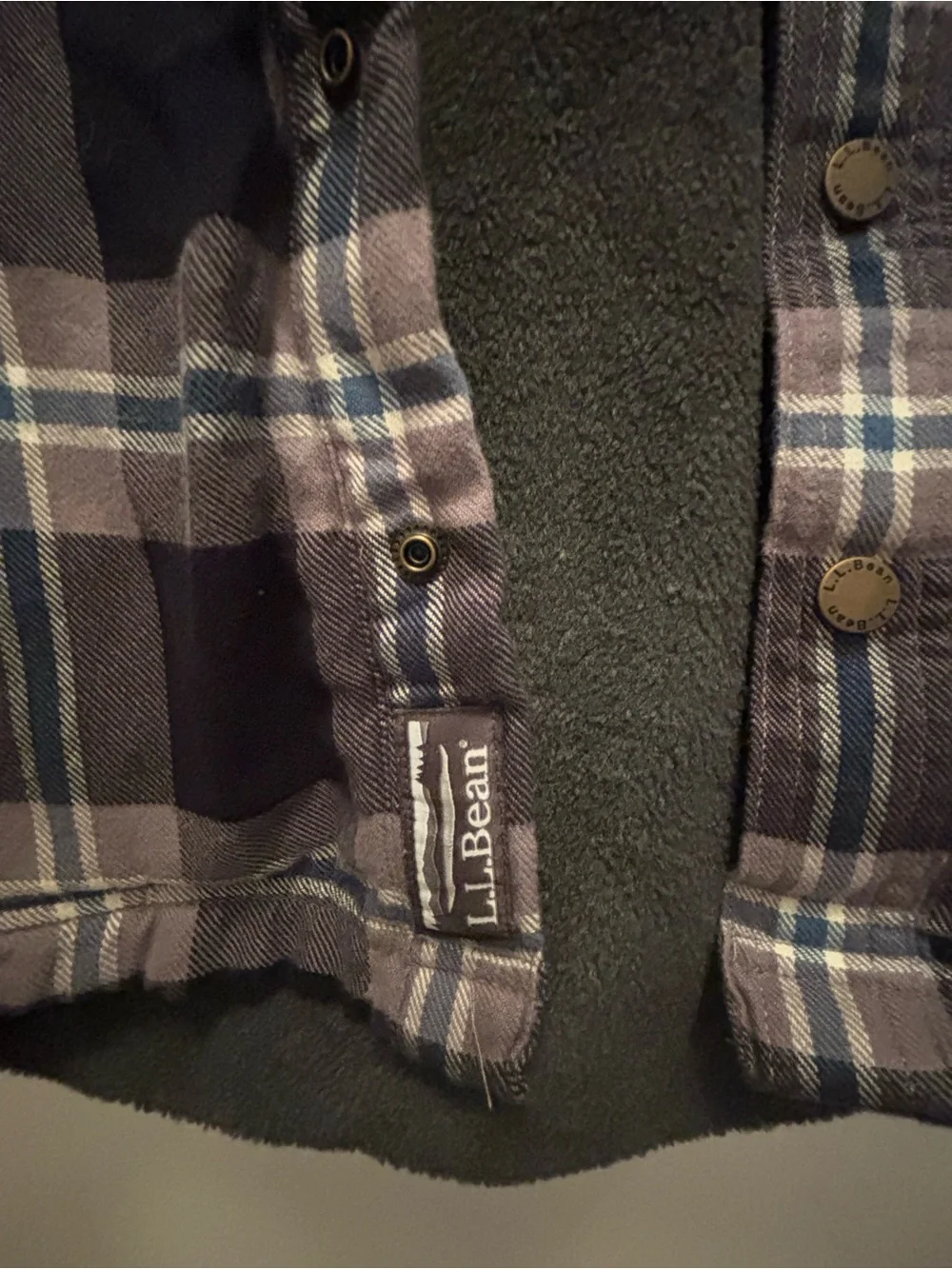 L.L. Bean Purple Plaid Hooded Jean Jacket